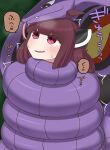  +++ 1girl ahoge arbok bdsm bondage bound brown_hair commission constriction hair_ornament highres looking_up parted_lips pink_eyes pokemon pokemon_(creature) rantana_(lalalalackluster) restrained skeb_commission touhoku_kiritan voiceroid 
