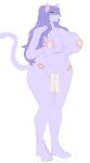  absurd_res anthro areola big_breasts blush breasts canid canine carsen clothed clothing female fluffy fluffy_tail fur genitals hair hi_res huge_breasts mammal narrowed_eyes nipple_outline nipples open_mouth open_smile partially_clothed purple_body purple_fur pussy simple_background smile solo teeth thick_thighs wide_hips 