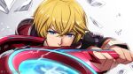  1boy blonde_hair blue_eyes glass looking_at_viewer male_focus monado namu_(112namu) short_hair shulk_(xenoblade) simple_background smile sword vest weapon xenoblade_chronicles_(series) xenoblade_chronicles_1 