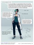 absurd_res bottomwear breasts choker clothing coat denim denim_clothing dialogue dinosaur eyewear female glasses hi_res highlights_(coloring) human jeans jewelry lab_coat mammal monstrifex necklace pants reptile scalie science solo topwear transformation transformation_sequence 
