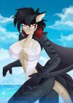  #furry absurd_res anthro beach big_breasts black_hair blue_background breasts chenannanm claws clothed clothing costume dragon drops female hair hi_res invalid_tag looking_at_viewer mammal pinup pose red_eyes red_hair scalie sea seaside sexy_costume simple_background smile solo swimwear water wet wet_body wet_clothing wings 