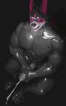  abs absurd_res anthro bodily_fluids canid canine canis clothing cum ejaculation fur genital_fluids genitals glistening glistening_clothing grey_body grey_fur hi_res looking_at_viewer male mammal markings masturbation muscular muscular_male nipples open_mouth pecs penile penile_masturbation penis pink_markings pink_sclera rubber rubber_clothing rubber_suit solo tall_ears two-handed_masturbation uriex uriex_(character) white_body white_fur wolf 