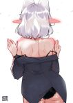  absurdres ass back blush ear_blush highres lorel_(auraaa) original pointy_ears removing_jacket sakanayukii shiny shiny_hair shiny_skin thighs underwear white_hair 