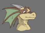  ambiguous_gender anthro fangs frill_(anatomy) green_eyes grey_background horn katai lizard male_(lore) portrait reptile scales scalie scarneck_(character) shaded side_view simple_background solo yellow_body yellow_scales 