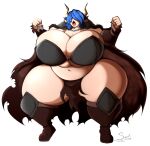  2019 abstract_background absurd_res animal_humanoid artist_name belly big_breasts blue_hair boots bottomwear bovid bovid_humanoid bovine bovine_humanoid breasts cape cattle cattle_humanoid cleavage clothed clothing curvaceous curvy_figure digital_drawing_(artwork) digital_media_(artwork) female fingers footwear hair hair_over_eyes hi_res horn horned_humanoid huge_breasts humanoid jewelry light-skinned_female light_body light_skin loincloth mammal mammal_humanoid navel necklace short_hair signature simple_background skimpy skimpy_armor slightly_chubby solo superix thick_thighs topwear tube_top under_boob voluptuous warrior white_background wide_hips 
