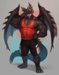  2021 abs absurd_res alatreon anthro barazoku biceps bottomwear capcom clothing digital_drawing_(artwork) digital_media_(artwork) dragon elder_dragon eyewear glasses hi_res horn looking_at_viewer male monster_hunter muscular muscular_anthro muscular_male portrait scales scalie shirt shorts smile solo tank_top topwear video_games vorusuarts william_(alatreon) wings 