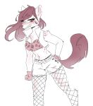  anthro bottomwear brown_hair clothing digital_media_(artwork) female fishnet gloves hair handwear helena_(bonk6) hi_res hyaenid jacket mammal shorts sketch solo spots spotted_body topwear zero-sum 