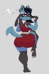  accessory action_pose anthro big_butt bottomwear butt clothing dralighieri exercise_clothing female headband hi_res lexie_blake_(enoughinnocent) looking_back lucario nintendo pawpads pok&eacute;mon pok&eacute;mon_(species) pose shirt shorts solo tank_top thick_thighs topwear video_games wide_hips 