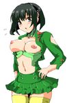  black_hair blush breasts dress hair_ornament hairclip katia_grineal large_breasts nipples open_clothes open_shirt shirt short_hair sima skirt solo super_robot_wars super_robot_wars_judgement thighhighs zipper 