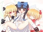  blonde_hair blush censored fingering hand_in_panties luna_child multiple_girls panties pussy pussy_juice ry star_sapphire sunny_milk touhou underwear yuri 