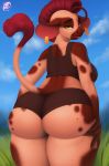  anthro booty_shorts bovid bovine butt cattle clothing female looking_at_viewer looking_back mammal neozoa shirt shorts solo tank_top 