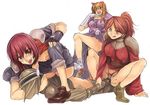  3girls anrietta_rochefort arc_the_lad arc_the_lad_iii cheryl_(arc_the_lad) covered_nipples femdom footjob hetero marsia_(arc_the_lad) mizuryuu_kei multiple_girls ninja penis spicy uncensored 