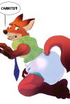 aloha_shirt anthro blush canid canine clothing daire301 diaper diaper_fetish disney embarrassed fox fur green_eyes hi_res kneeling male mammal nick_wilde pattern_clothing pattern_shirt pattern_topwear red_body red_fox red_fur shirt solo topwear unseen_character zootopia 