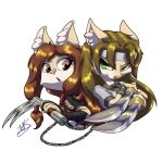  action_pose anthro big_ears duo felid feline female hair hi_res katana kusarigama long_hair lynx mammal melee_weapon ninja pose red_hair sibling sister sisters sword toony turkojar warrior weapon 