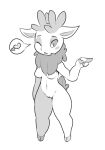  anthro antlers breasts featureless_breasts female fingers genitals gesture hi_res hooved_fingers hooves horn itsunknownanon monochrome navel neck_tuft nude one_eye_closed pointing pussy simple_background solo standing them&#039;s_fightin&#039;_herds tuft velvet_reindeer_(tfh) white_background wink 