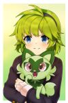  absurdres blue_eyes dinjo fire_emblem fire_emblem:_the_blazing_blade fire_emblem_heroes green_hair highres nino_(fire_emblem) pokemon pokemon_(game) pokemon_sv smile sprigatito 