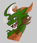  2022 blue_eyes digital_media_(artwork) dragon headshot_portrait hi_res horn icelectricspyro looking_at_viewer open_mouth portrait simple_background smile spines teeth tongue 