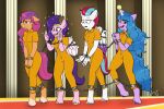  4_fingers anthro anthrofied blue_hair blue_tail candyblack chain clothing earth_pony equid equine female fingers fur hair hasbro hooves horn horse izzy_moonbow_(mlp) mammal mlp_g5 my_little_pony orange_body orange_fur pegasus pink_body pink_fur pink_hair pink_tail pipp_petals_(mlp) pony prison prison_uniform prisoner purple_body purple_fur purple_hair purple_tail sunny_starscout_(mlp) tuft unicorn walking white_body white_fur wings zipp_storm_(mlp) 