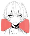  1girl closed_mouth collar j.k. light_smile looking_at_viewer monochrome persona persona_5 portrait short_hair sketch solo studded_collar takemi_tae 
