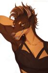  2022 anthro breasts brown_body brown_eyes brown_fur brown_hair brown_nose canid canine canis clothed clothing digital_media_(artwork) domestic_dog female fur hair hi_res looking_at_viewer mammal open_mouth simple_background smile solo teeth tongue vexstacy white_background 