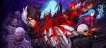  6+boys black_hair blue_hair candy_diamond dark_skin diana_(kof) dress facial_hair fire flame foxy_(kof) highres isolde_(kof) k&#039;_(kof) krizalid kula_diamond kusanagi_kyou long_hair looking_at_viewer maxima metal_gloves multicolored_hair multiple_boys multiple_girls mustache nameless_(kof) official_art original_zero pyrokinesis snk sunglasses the_king_of_fighters the_king_of_fighters_2002 the_king_of_fighters_all-stars two-tone_hair white_dress white_hair yagami_iori zero_(kof) 