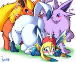  &lt;3 anthro blush bodily_fluids breasts eeveelution espeon female feral flareon fur glaceon japanese_text mammal nintendo nude pok&eacute;mon pok&eacute;mon_(species) tears text video_games ymbk 