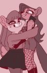  absurd_res anthro best_friends bottomwear clothing duo embrace female female/female fishnet giant_panda gloves handwear helena_(bonk6) hi_res hug hyaenid jacket mammal penelope_(sheol) puffed_cheeks sheol_(artist) shorts skirt topwear ursid 