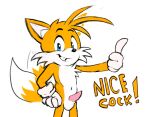  balls canid canine casual_erection clothing double_tail english_text erection fox genitals gloves handwear male mammal miles_prower navel penis sega shmallow sonic_the_hedgehog_(series) tails_(disambiguation) text 
