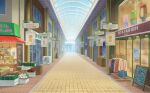  blue_sky brick_floor building chisagogo2 clothes clothing_store commentary_request food no_humans original scenery shop shopping_district sky tile_floor tiles translation_request vegetable 