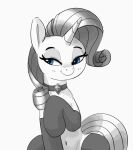  absurd_res armwear blue_eyes blush clothing elbow_gloves equid equine female feral friendship_is_magic gloves greyscale half-closed_eyes handwear hasbro hi_res horn leggings legwear mammal monochrome my_little_pony narrowed_eyes navel pabbley rarity_(mlp) smile solo unicorn 