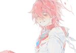  1boy blush closed_eyes elsword elsword_(character) facing_viewer hood linbai22 long_sleeves male_focus open_mouth red_hair sacred_templar_(elsword) short_hair sketch solo teeth white_background 