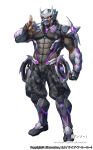  1boy abs armor biceps breastplate chakram clenched_hand copyright dai-xt danzo_(live_a_hero) headphones helmet kanji leg_armor live_a_hero looking_at_viewer male_focus manly mature_male mechanical_parts muscular muscular_male pants pectorals shuriken solo weapon 