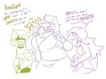  2022 ambiguous_gender anthro bloated boss_monster bovid breasts burp_cloud burping caprine cleavage clothed clothing deltarune dialogue dinosaur embarrassed english_text female goat group hi_res human kris_(deltarune) mammal mature_female reptile scalie slightly_chubby susie_(deltarune) tenuousoddity text toriel trio undertale undertale_(series) video_games 