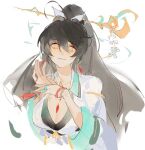  1girl ara_haan black_hair bracelet breasts chinese_clothes cleavage closed_mouth elsword hair_ornament hair_ornament_request jewelry linbai22 long_hair looking_at_viewer ponytail ring sketch smile solo surya_(elsword) very_long_hair white_background 