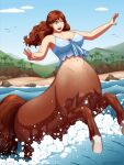  beach centaur equid equid_taur female hi_res humanoid_taur mammal mammal_taur palm_tree partially_submerged phantom_inker plant sea seaside solo taur tree water 