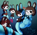  2022 animal_crossing anthro blue_clothing blue_nipples blue_underwear bra breasts brown_body brown_fur brown_hair butt butt_grab camel_toe carmen_(animal_crossing) clothed clothing digital_media_(artwork) duo exposed_breasts face_squish feet female female/female fur genitals gloves gradient_background guttergoon hair hand_on_butt handwear hi_res kneeling lagomorph leporid mammal multiple_poses nintendo nipples panties plump_labia pose pussy rabbit selfcest selfie simple_background smile smiling_at_viewer square_crossover squish tucked_arm underwear video_games white_face white_tail 