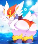  ambiguous_gender anthro beach big_butt bikini butt cinderace clothing cosith day hi_res lens_flare light nintendo outside palm_tree plant pok&eacute;mon pok&eacute;mon_(species) portrait seaside solo sunlight swimwear thick_thighs three-quarter_portrait tree video_games water 