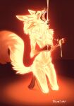  2022 4_ears anthro biped breasts canid canine digital_media_(artwork) discreet_user eyes_closed female fox fur glowing glowing_body glowing_fur hi_res kneeling mammal multi_ear mylar_(discreet_user) nipples nude open_mouth red_body red_fur small_breasts solo yellow_body yellow_fur 