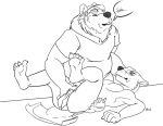  anthro black_nose brickoven canid canine clothing diaper diaper_change duo hat headgear headwear male male/male mammal mature_male ursid 