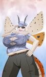  anthro arthropod bedroom_eyes belly big_breasts breasts camel_toe cleavage clothed clothing fan_character female first_person_view hand_on_hip hi_res insect lepidopteran low-angle_view mature_female moth narrowed_eyes open_mouth seductive shamziwhite slightly_chubby smile solo standing 