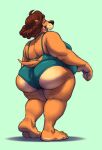  2022 anthro belly big_belly big_butt butt canid canine canis clothing domestic_dog female hi_res mammal one-piece_swimsuit overweight overweight_anthro overweight_female raised_heel rear_view silverscarf solo swimwear 