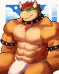  2022 abs anthro armband armpit_hair barazoku big_bulge big_muscles bodily_fluids body_hair border bowser bulge chest_hair clothing cloud collar day deedea eyebrows hair hi_res horn huge_bulge huge_muscles koopa male mario_bros muscular muscular_anthro muscular_male narrowed_eyes navel nintendo nipple_piercing nipple_ring nipples non-mammal_nipples obliques outside pecs piercing ring_piercing scalie sitting sky solo spiked_armband spiked_collar spikes sweat sweatdrop thong underwear video_games white_border 