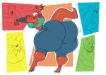  2022 abstract_background anthro big_breasts big_butt black_eyes bottomwear breasts butt canid canine claws clothing dragon feet female fox group hand_on_arm hi_res huge_breasts huge_butt hybrid kobold looking_at_viewer mammal muscular muscular_female nana_(pebthedrabold) pants paws pebthedrabold red_body red_skin reddy_(pebthedrabold) scarf shirt short_tail simple_background sketch tank_top tight_clothing topwear virginia_(pebthedrabold) white_background yellow_sclera zeni_the_drabold 