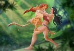  2022 abrosiis_(artist) absurd_res anklet anthro armlet athletic athletic_female bandeau barefoot black_hair blue_bottomwear blue_clothing blue_eyes blue_loincloth blurred_background bottomwear bracelet breasts butt cheetah cheetah_(dc) clothing crown dc_comics demigod eyeliner feet felid feline female female/female fight fur hair hi_res jewelry jumping lips loincloth looking_at_another makeup mammal motion_blur necklace nipples open_mouth orange_body orange_eyes orange_fur ponytail red_bandeau red_clothing red_hair red_topwear scratches sharp_teeth soles spots spotted_body spotted_fur teeth thick_lips tiara tongue topwear white_bottomwear white_clothing white_loincloth wonder_woman 