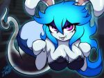  4:3 anthro big_breasts blue_hair breasts cleavage clothed clothing eyeshadow fangs female ghost hair hi_res lagomorph looking_at_viewer makeup mammal mario_bros mario_plus_rabbids_sparks_of_hope narrowed_eyes nintendo purple_eyes rabbid rabbid_ghost_girl raving_rabbids rayman_(series) skylight_(artist) smile smiling_at_viewer solo spirit tongue tongue_out translucent translucent_body ubisoft video_games white_body 