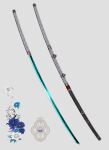  absurdres bite_addict blue_flower fantasy flower grey_background highres no_humans ootachi original petals purple_flower scabbard sheath sheathed simple_background sword unsheathed weapon weapon_focus white_flower 