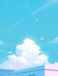  blue_sky blue_theme building cloud commentary_request highres mige_shijiu no_humans original outdoors paper_airplane scenery sky summer 