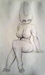  absurd_res animal_humanoid anthro arthropod arthropod_humanoid big_breasts breasts featureless_breasts female graphite_(artwork) hi_res hollow_knight hornet_(hollow_knight) humanoid partb_(artist) pencil_(artwork) sitting solo team_cherry traditional_media_(artwork) vessel_(species) video_games 