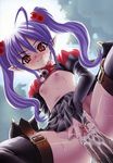  copyright_request cum cum_in_pussy demon_girl demon_wings flat_chest gattsun highres inverted_nipples long_hair nipples penis pointy_ears pov purple_hair pussy red_eyes sex shirt_lift skirt solo_focus spread_legs straddling thighhighs twintails uncensored wings 