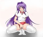 censored clannad fujibayashi_kyou gym_uniform ko-yan long_hair purple_hair pussy solo spread_legs thighhighs 